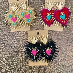 Colorful Heart Earrings with Beaded Design